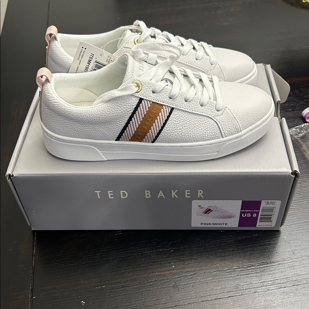 Ted Baker “Bailey Icon” Women's Leather Sneaker Shoes Size 8 White/Pink NEW - Picture 7 of 11